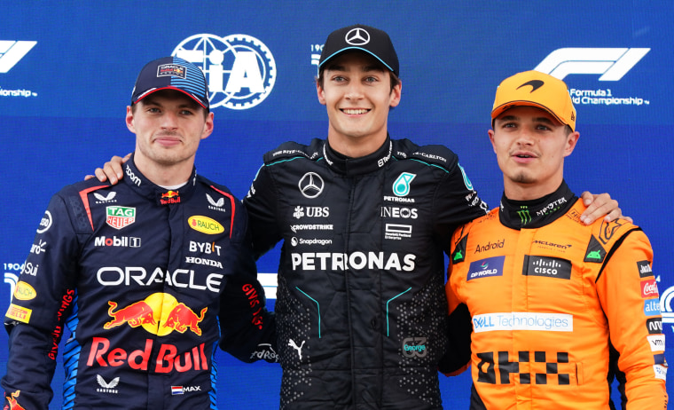 Max Verstappen, George Russell and Lando Norris