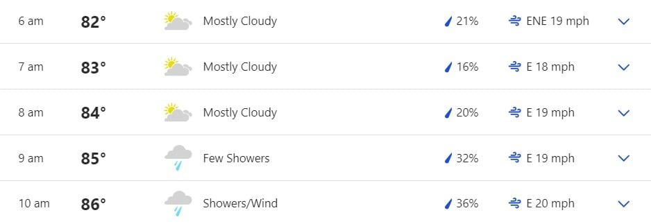 Barbados weather hourly rain prediction IND vs SA final today evening