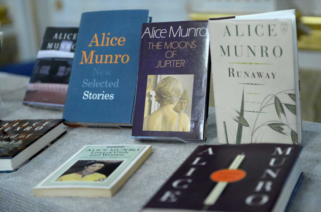 Munro's books are displayed at Swedish Academy on October 10, 2013 at the Royal Swedish Academy in Stockholm, Sweden. Jonathan Nackstrand/AFP via Getty Images