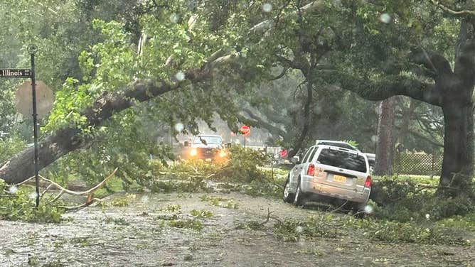 Hurricane Beryl wind damage in League City, Texas on July 8, 2024.