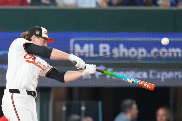 Baltimore Orioles shortstop Gunnar Henderson connects during the All-Star Home...