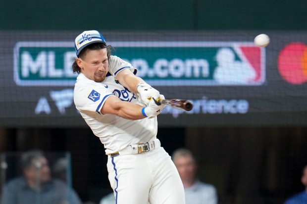 The Kansas City Royals’ Bobby Witt Jr. connects during the...