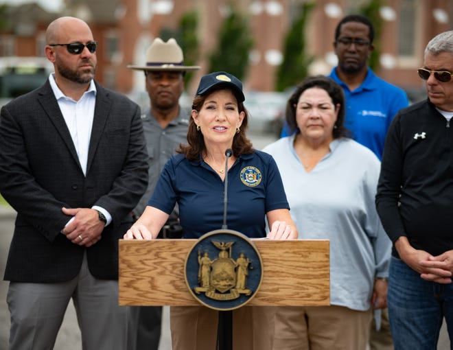 New York Governor Kathy Hochul speaks about the tornado that touched down in Rome, NY on Wednesday, July 17, 2024.