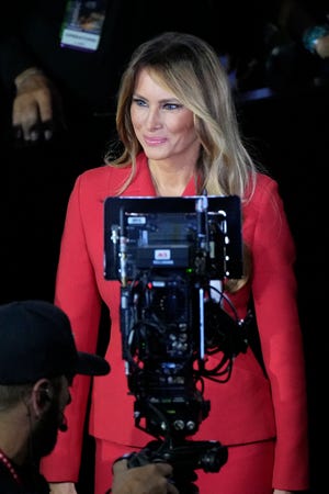 Melania Trump enters during the final day of the Republican National Convention at the Fiserv Forum. The final day of the RNC featured a keynote address by Republican presidential nominee Donald Trump.