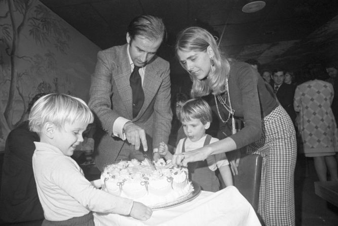 Biden cuts a cake at his 30th birthday party in November 1972, shortly after winning the Senate election. A few weeks later, Neilia Biden died in a car accident while Christmas shopping. Their baby daughter, Naomi, was also killed in the wreck. The two boys were badly injured, but they survived. 