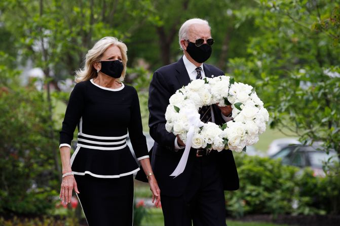 On Memorial Day, the Bidens lay a wreath at the Veterans Memorial Park in New Castle, Delaware. <a href=