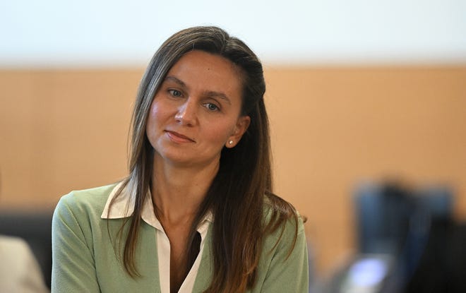 Ashley Benefield on the second day of her trial for the second-degree murder of her husband, Doug Benefield, in 2020 at the Manatee County Judicial Center, July 24, 2024.