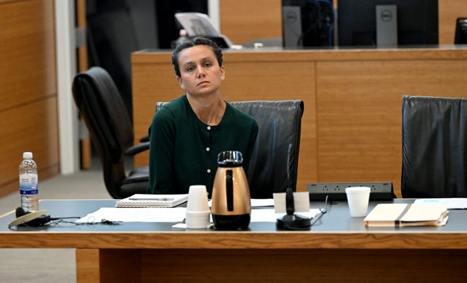 Ashley Benefield appears before potential jurors in the voir dire portion of her trial for the second-degree murder of her estranged husband in 2020 at the Manatee County Judicial Center, July 22, 2024.