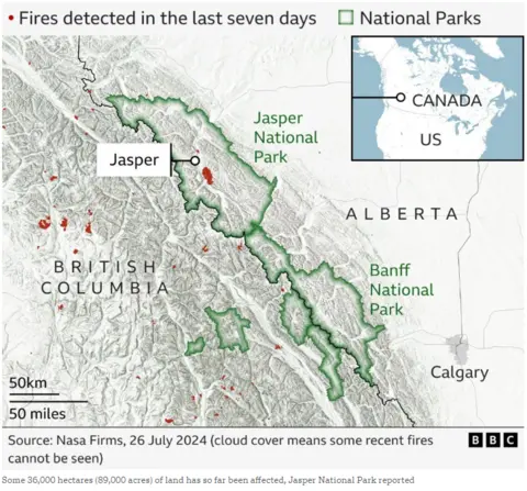 Map of the fires in Jasper 