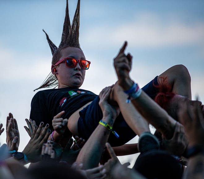 Young and old alike enjoyed crowd surfing as Mongolian folk metal band The Hu rocked the third day of the Louder Than Life music festival in Louisville, KY on Saturday, Sept. 23, 2023