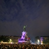 Participants gather during an election night rally following the first results of the second round of France's legislative election at Place de la Republique in Paris on Sunday.