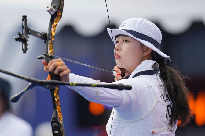 South Korea’s Lim Si-hyeon competes in archery on July 25. <a href=