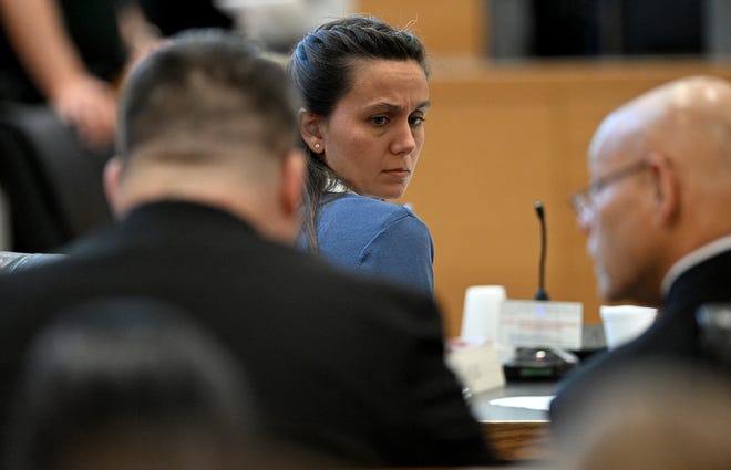 Ashley Benefield on the sixth day of her trial for the second-degree murder of her husband, Doug Benefield, in 2020 at the Manatee County Judicial Center, July 29, 2024.