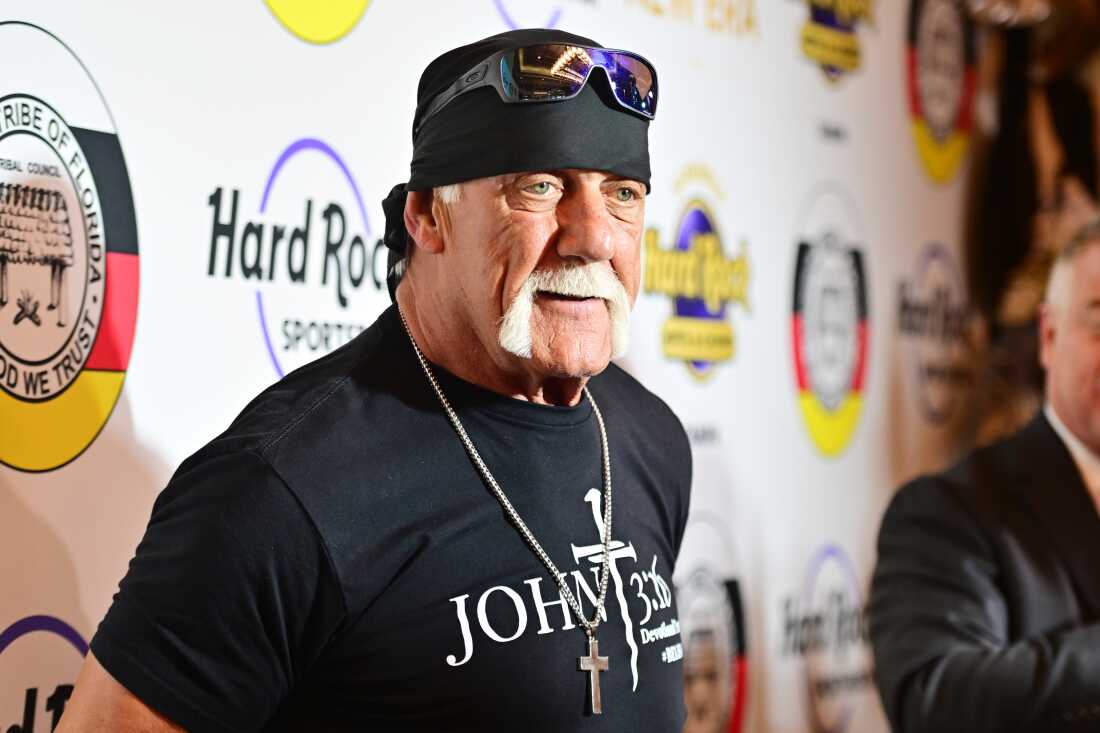 Hulk Hogan will speak in the runup to former President Donald Trump’s address Thursday night. He's seen here last December, at an event at a Florida casino.