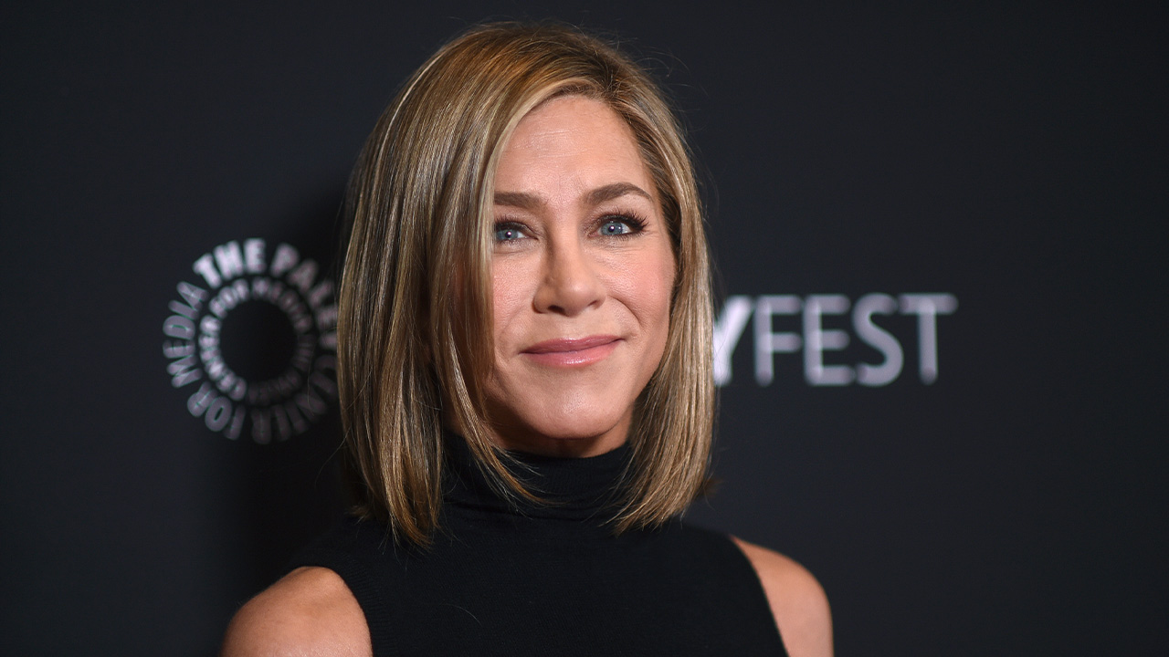 Jennifer Aniston arrives at a screening of "The Morning Show" during PaleyFest, April 12, 2024, at the Dolby Theatre in Los Angeles.