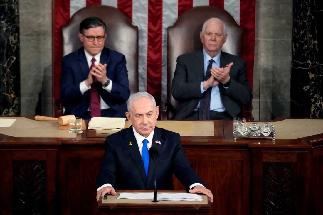 Israeli Prime Minister Benjamin Netanyahu speaks during a memorial ceremony in Tel Aviv on June 18.