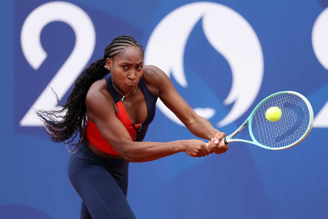 Tennis player Coco Gauff, seen here training ahead of the Paris Olympic Games, will join LeBron James in carrying the U.S. flag during the opening ceremony.