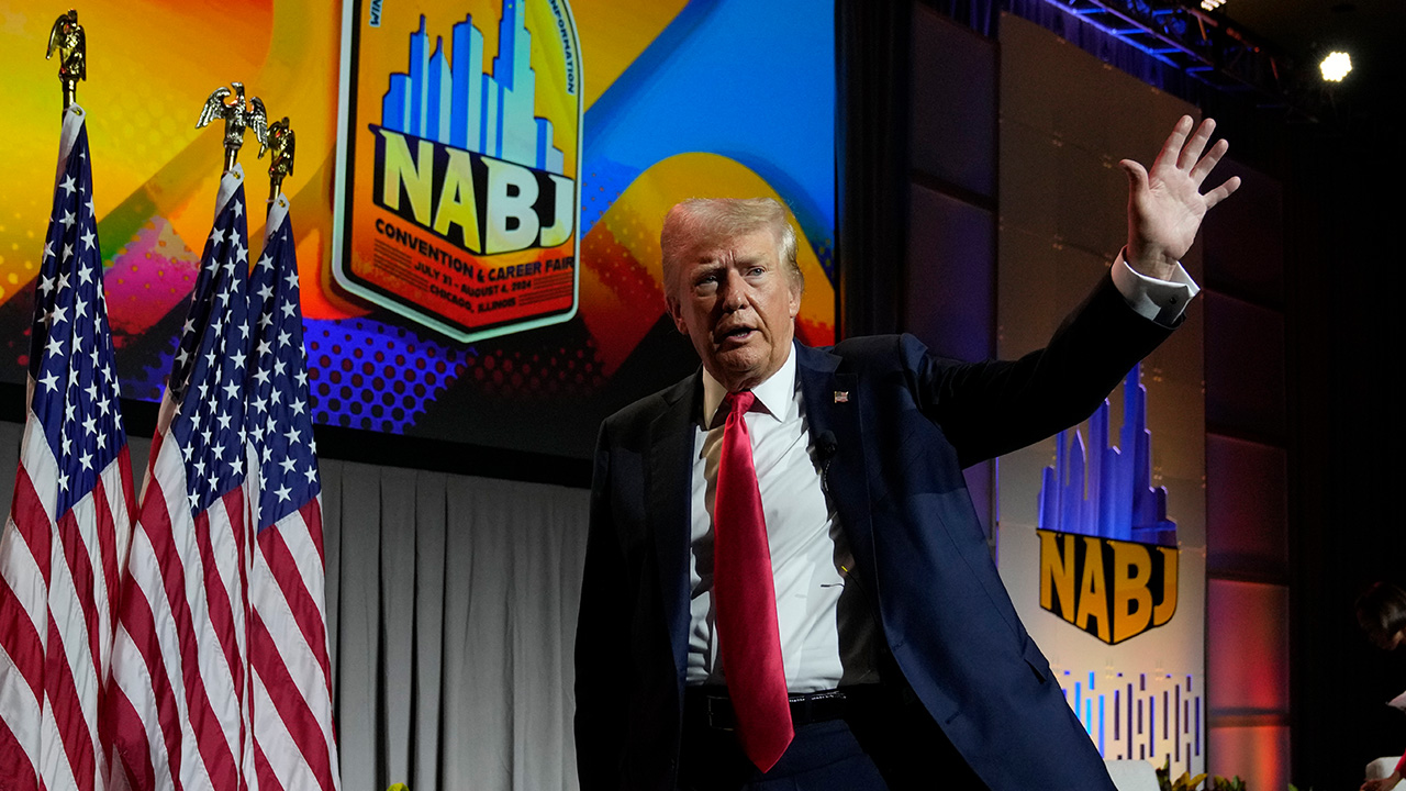 Former President Donald Trump walks off stage after speaking at the National Association of Black Journalists, NABJ, convention, Wednesday, July 31, 2024, in Chicago.