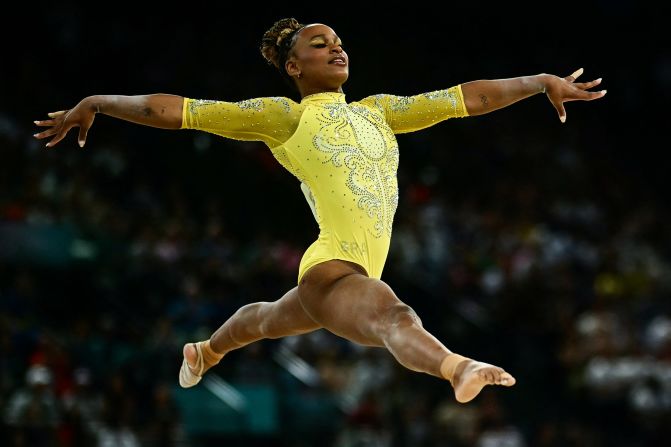 Brazilian gymnast Rebeca Andrade competes in the floor exercise during the individual all-around on August 1. <a href=