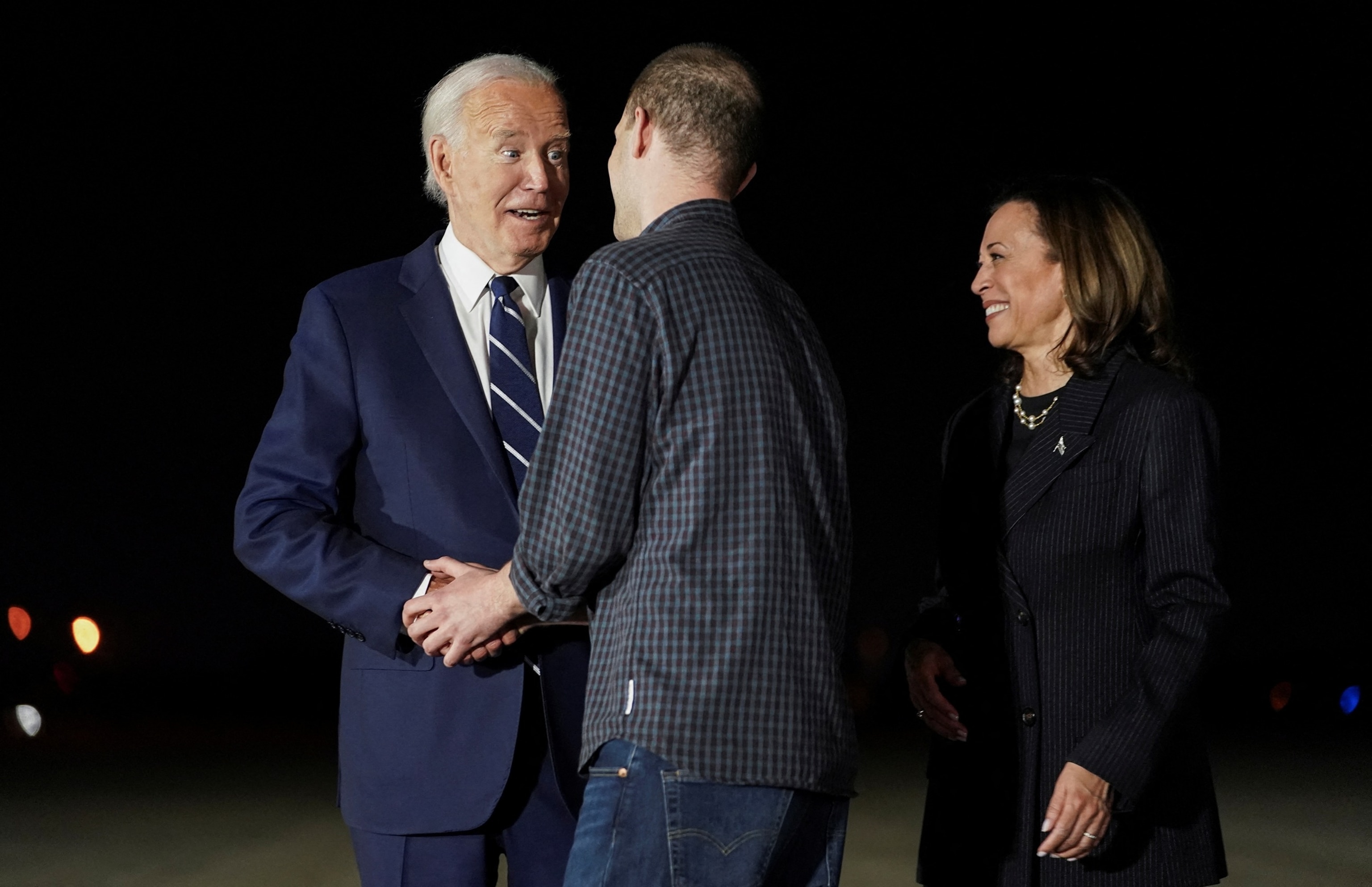 PHOTO: U.S. President Joe Biden meets with Americans released from detention in Russia, upon their arrival at Joint Base Andrews