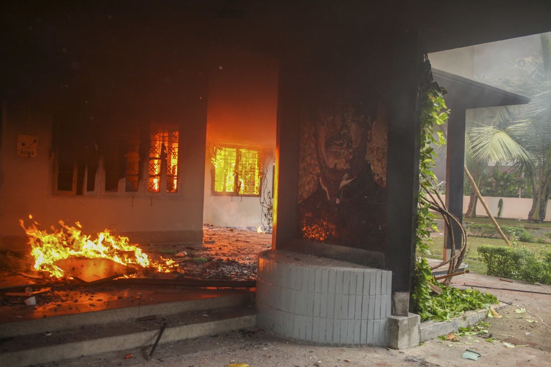 The Bangabandhu Memorial Museum burns in Dhaka on August 5, 2024.