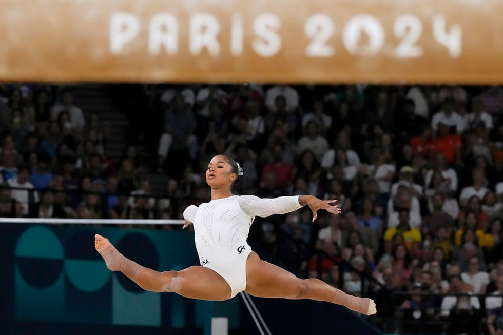 Jordan Chiles, of the United States, competes during the women's artistic gymnastics...