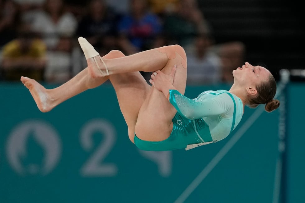 Ana Barbosu, of Romania, competes during the women's artistic gymnastics individual floor...