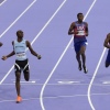 Letsile Tebogo, of Botswana (second left) won the men's 200-meters final ahead of Americans Noah Lyles (far left) and Kenneth Bednarek (left) at the Paris Olympics in Saint-Denis, France, on Thursday