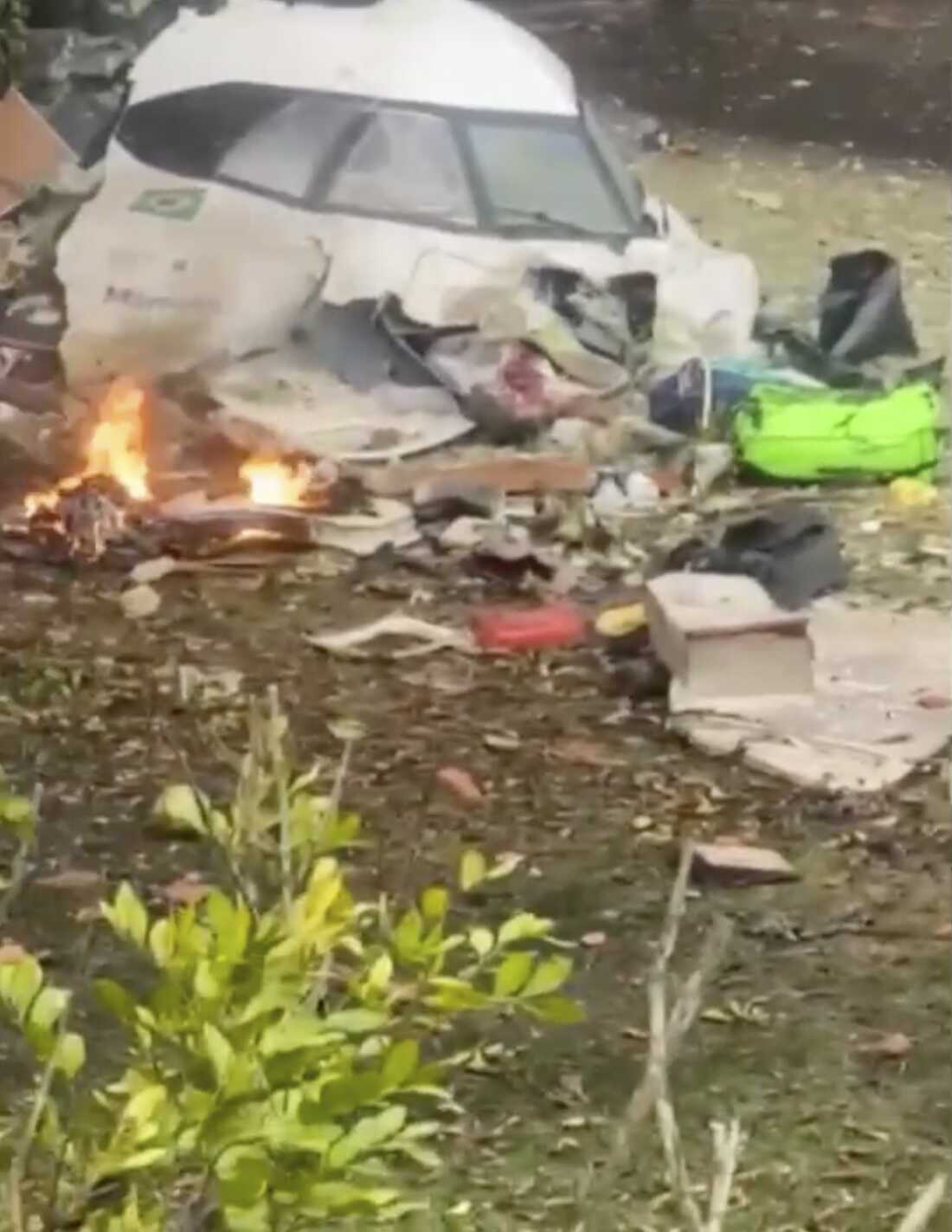 This frame grab from video shows wreckage from a plane that crashed by a home in Vinhedo, Sao Paulo state, Brazil, Friday.