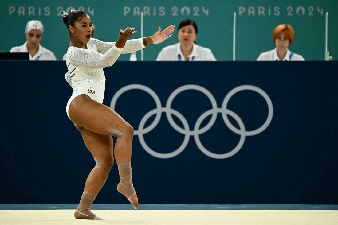 With the judges watching, Jordan Chiles competes during the gymnastics women's floor exercise final during the Paris Olympics last week.