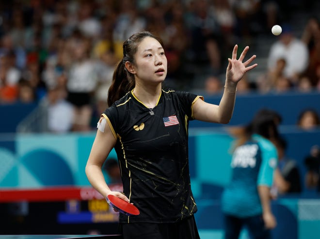 Lily Zhang of the U.S. women's table tennis team at the 2024 Summer Games in Paris.