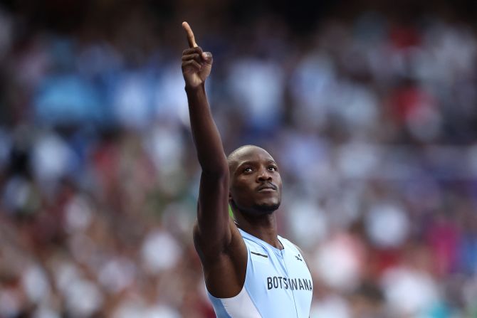 Botswana's Letsile Tebogo celebrates after <a href=