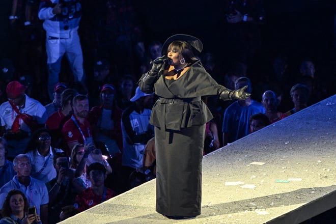 August 11, 2024: French singer-songwriter Yseult performs during the closing ceremony of the Paris 2024 Olympic Games at the Stade de France, in Saint-Denis, in the outskirts of Paris.