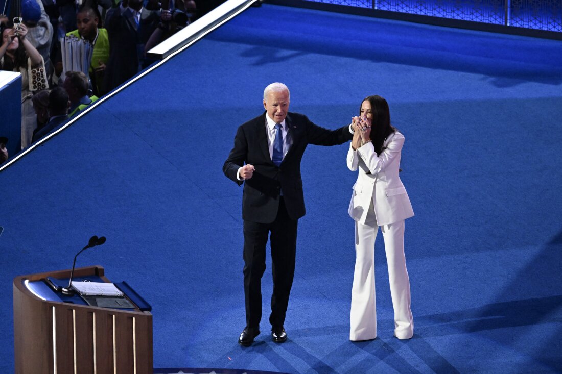 Joe Biden arrives onstage after his daughter Ashley Biden introduced him.