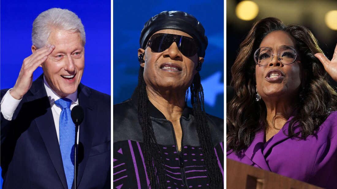 From left: Bill Clinton, Stevie Wonder and Oprah Winfrey all brought the DNC crowd to their feet on Wednesday.