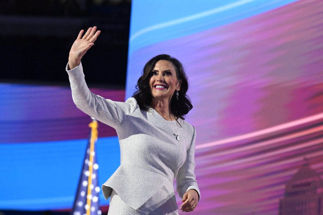 Michigan Gov. Gretchen Whitmer walks off stage after speaking on the fourth and last day of the Democratic National Convention (DNC) at the United Center in Chicago.