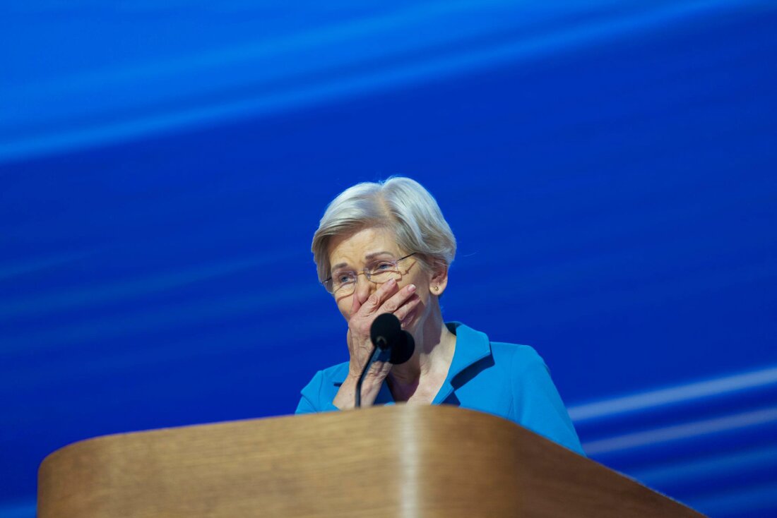 Sen. Elizabeth Warren (D-Mass.) gets emotional as she arrives to speak on the fourth and last day of the DNC.