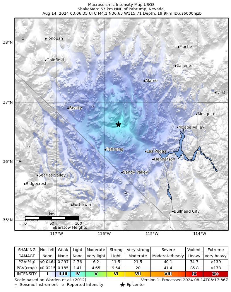 M4.1 earthquake near Indian Springs