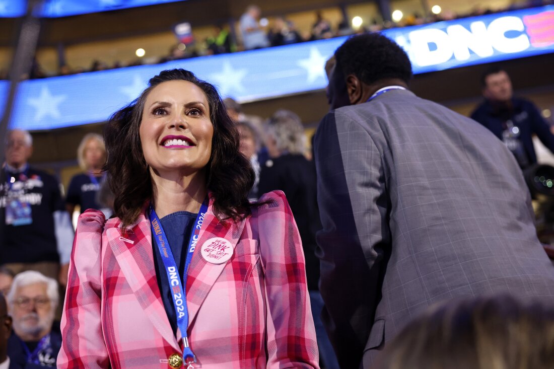 Michigan Gov. Gretchen Whitmer attends the second day of the Democratic National Convention at the United Center on August 20, 2024 in Chicago, Illinois.