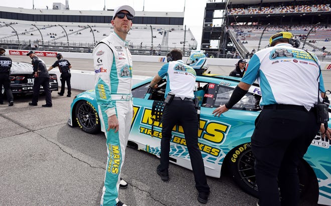 Denny Hamlin liked the looks of Saturday's scoring pylon after qualifying.