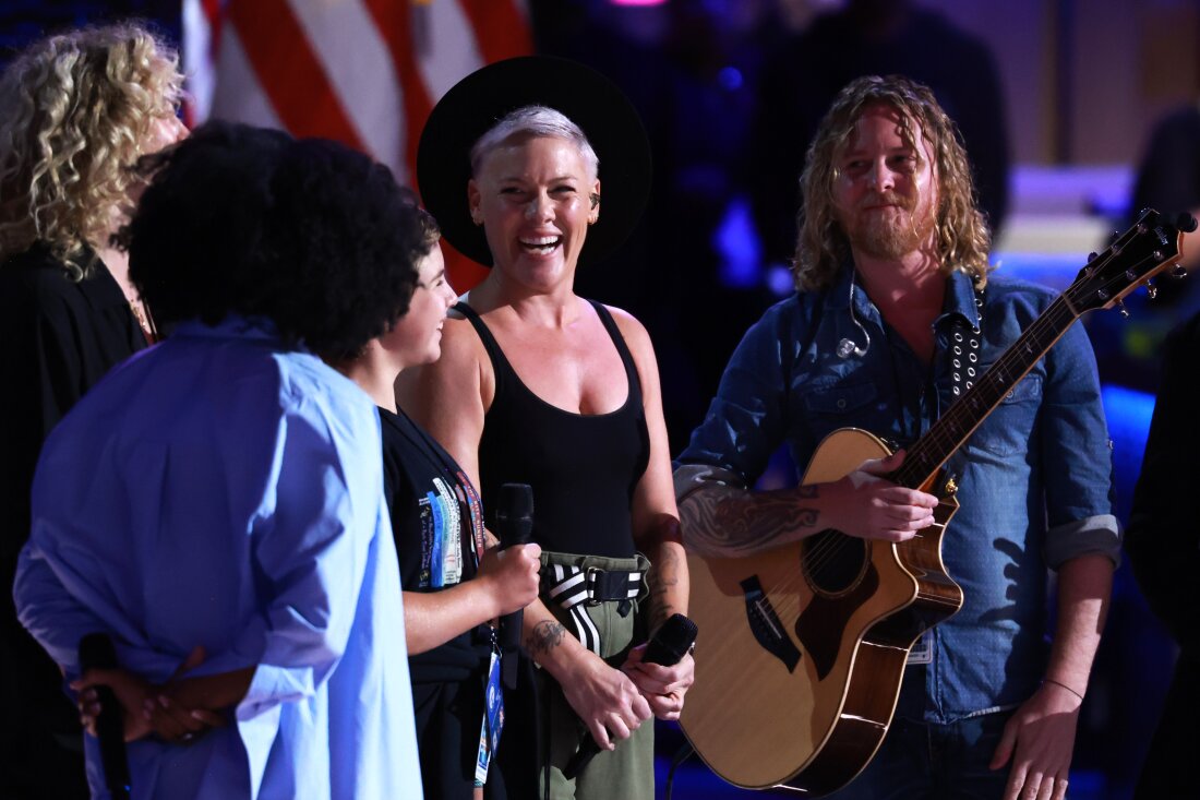 US singer Pink and her daughter Willow at the DNC.