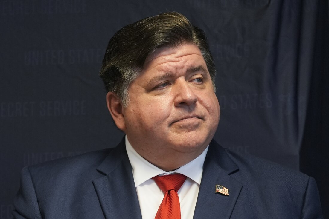 Illinois Gov. JB Pritzker attends a Democratic National Convention security briefing at the U.S. Secret Service's Chicago Field Office in July.