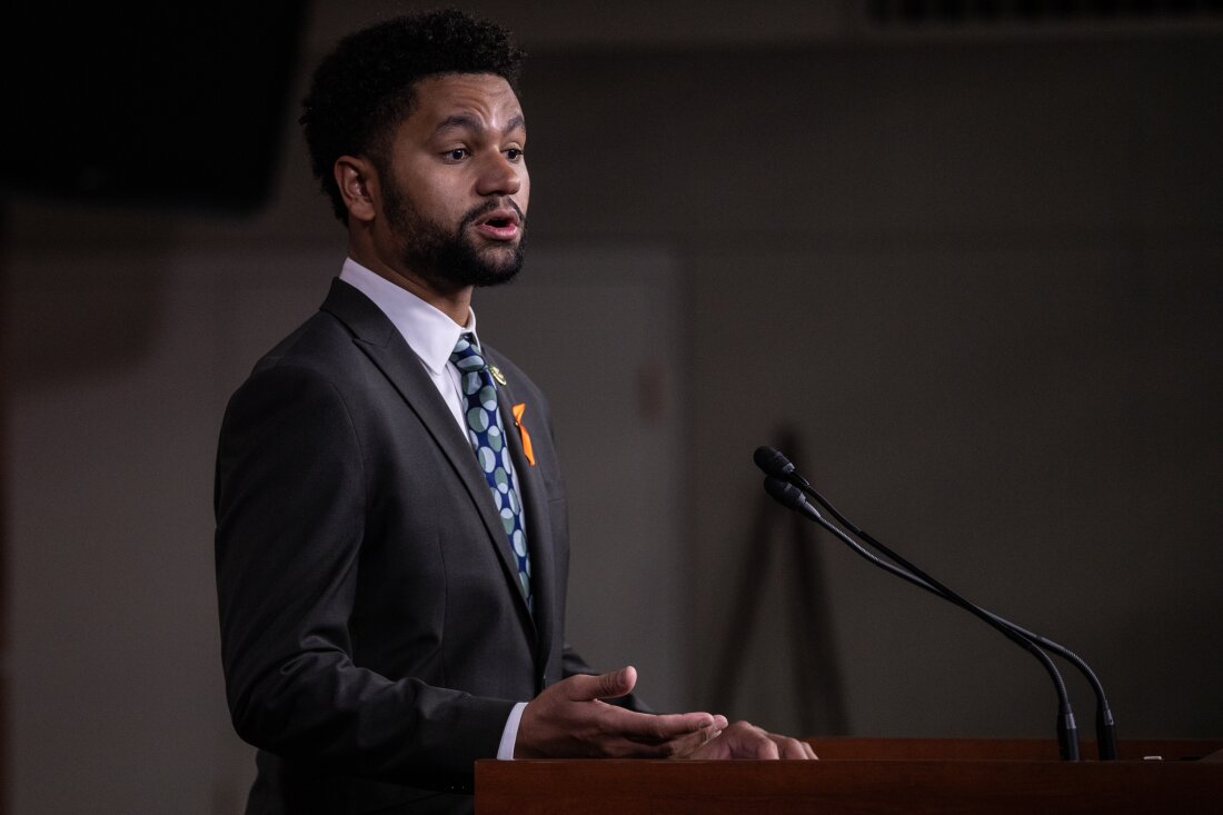 Rep. Maxwell Frost (D-FL) speaks during a press conference discussing gun violence prevention on Capitol Hill on June 13, 2024 in Washington, DC.