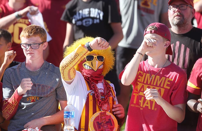 Iowa State fans cheer during the fourth quarter against North Dakota in the season opening game at Jack Trice Stadium on Aug. 31, 2024,  in Ames, Iowa