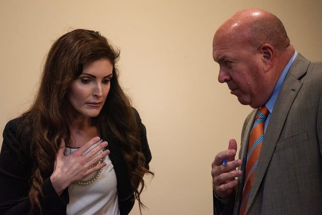 Defense Attorneys Bridget Todd and Kevin Camp confer together during day three of Gregg's trial at Rankin County Courthouse in Brandon on Wednesday, Sept. 18, 2024.