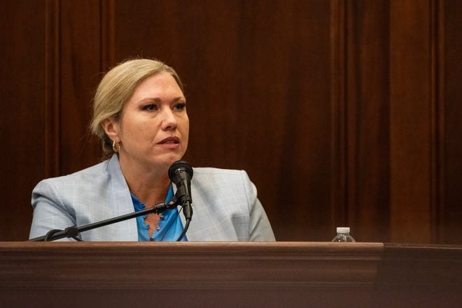 Rebecca Kirk, Carly Gregg's licensed professional counselor, testifies during day four of Gregg's trial at Rankin County Courthouse in Brandon on Thursday, Sept. 19, 2024.