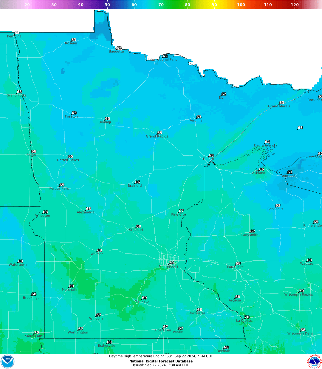 Highs for Sunday.