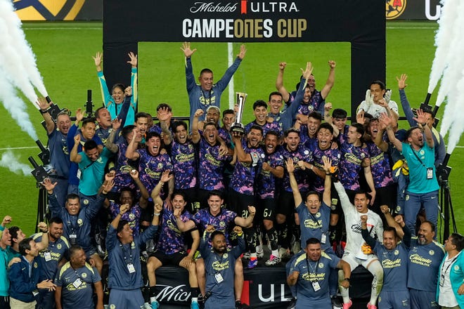 Club America players celebrate after winning the Campeones Cup.