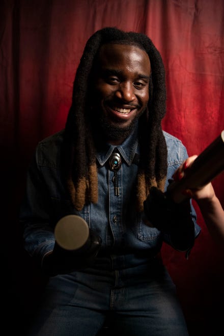 Shaboozey sits with his two People’s Choice Awards at The Grand Ole Opry in Nashville , Tenn., Thursday, Sept. 26, 2024.