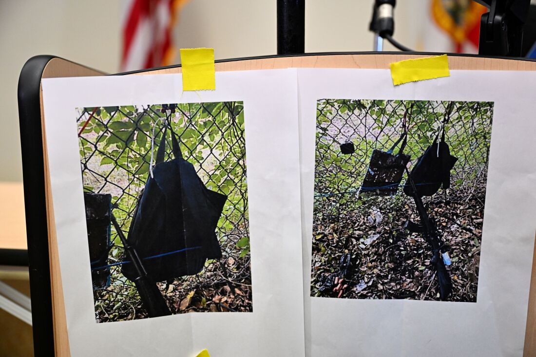 Photos show a rifle and backpack found by law enforcement at the fence of a golf course where former President Donald Trump was on Sunday. Secret Service agents fired at a suspect along the fence in West Palm Beach, Fla.